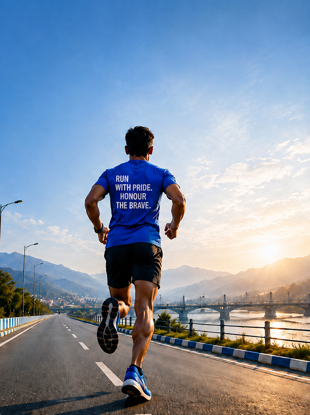 Runner on a Guwahati riverfront road at sunrise